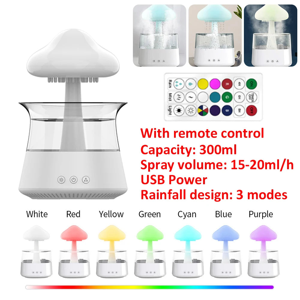 Mushroom Rain Air Humidifier Colorful Night Lights Electric Aroma Diffuser Rain Cloud Smell Distributor Relax Water Drops Sounds ShopOnlyDeal