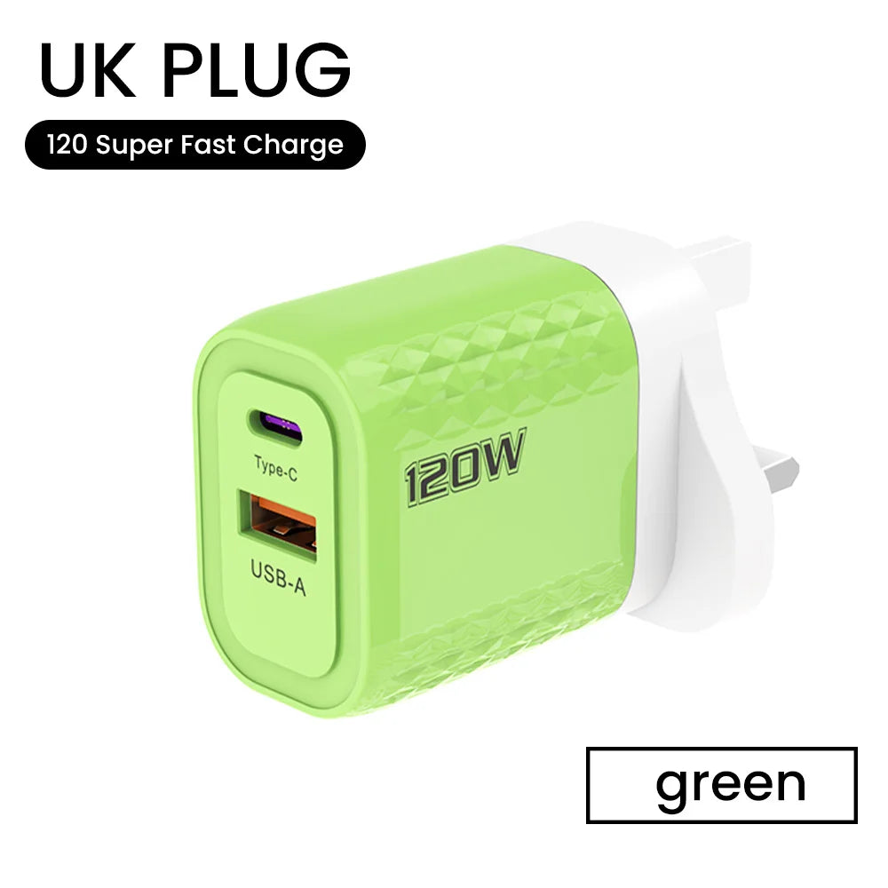 120W Charger Fast Quick Charging PD QC 3.0 USB Type C Charger Fast Charging EU/US/UK Plug Adapter For iphone 15 Samusng S23 120W ShopOnlyDeal