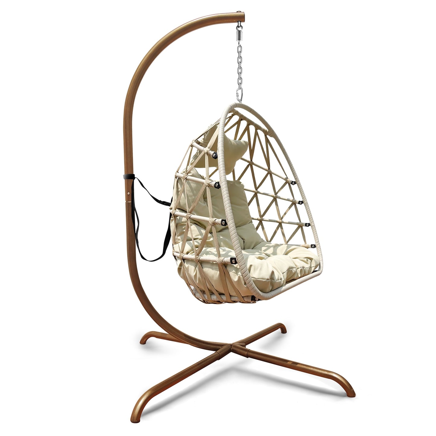 Swing Egg Chair with Stand - Indoor Outdoor Wicker Rattan Patio Hanging Chair with C Type Bracket, Cushion, and Pillow ShopOnlyDeal