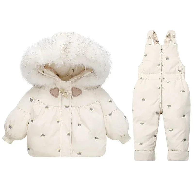 Children Down Jacket Clothing Sets -30 Degrees Winter Girl Duck Down Jacket + Overalls Kids Warm Suit Toddler Boys Coat Jumpsuit ShopOnlyDeal