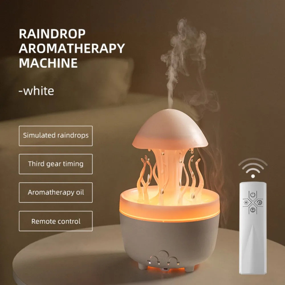 Colourful Raindrop Air Humidifier with Jellyfish Night Lights Rotating Quiet Essential Oils Diffuser Wireless Remote Night Lamp ShopOnlyDeal