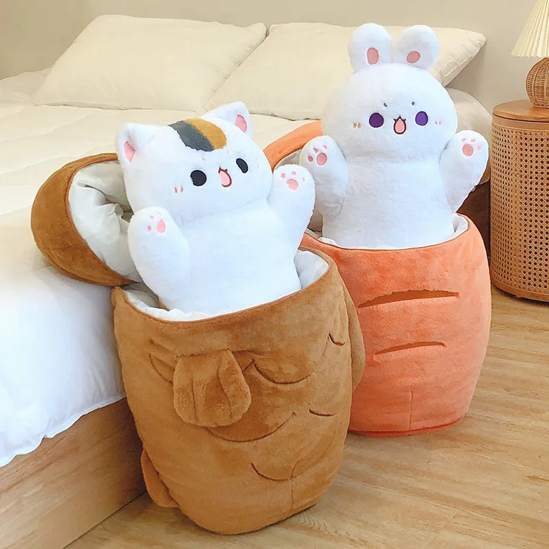 80X45cm Kawaii Taiyaki Cat Plush Toy Rabbit Hiding in  Carrot Dog in Big Bones Ferry Animals Plushie Throw Pillow For Kids Girl ShopOnlyDeal