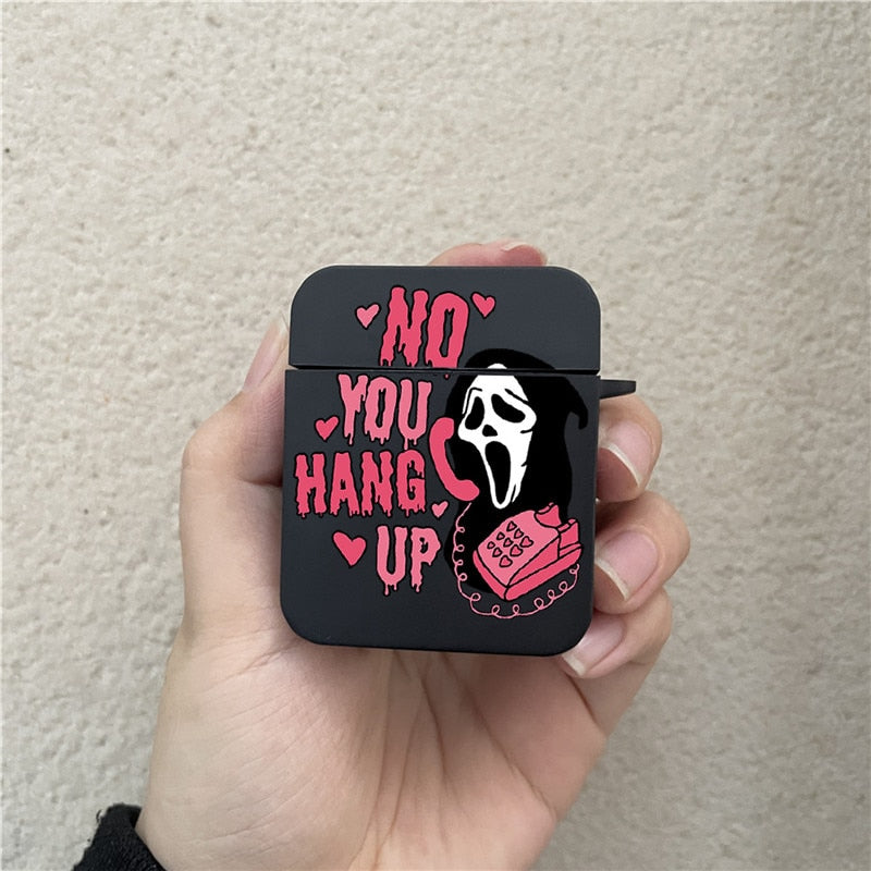 Halloween Gifts Ghostface Scream Horror Art Earphone Case for Apple AirPods 1 2 3 Pro Pro2 Soft Black Silicone Cover for Airpods 3 Accessories ShopOnlyDeal