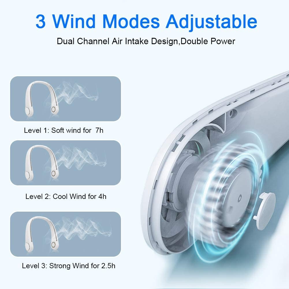 New Mini Neck Fan Portable Bladeless Hanging Neck 1200mAh Rechargeable Air Cooler 3 Speed Mini Summer Sports Fans ShopOnlyDeal