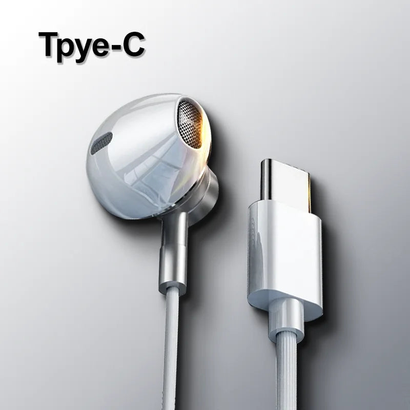 HiFi USB Type C Headphone Bass Stereo Volume Control Earbud  Mic 3.5mm Wired Earbuds For Galaxy Samsung S24 S23 Xiaomi Computer ShopOnlyDeal