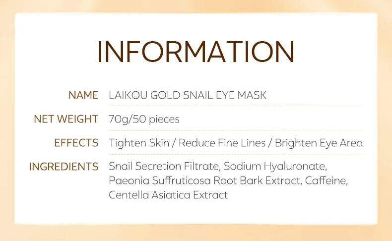 2024 LAIKOU Golden Snail Eye Mask | 50 Pieces | Eye Care | Moisturizing and Nourishing Eye Mask ShopOnlyDeal