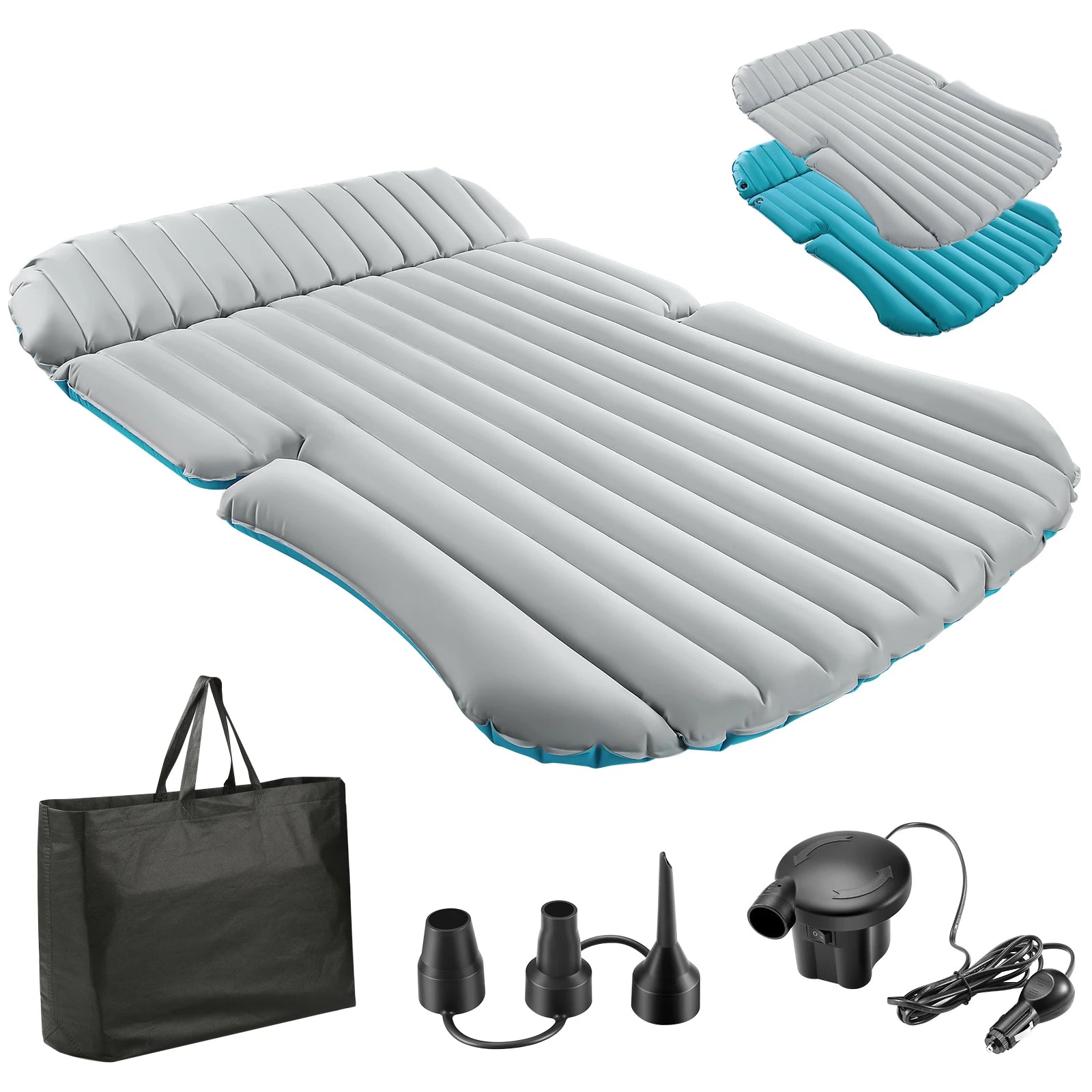 QDH SUV Air Mattress - Double-Sided Inflatable Camping Bed with Electric Pump for Trunk & Rear Seat Gray/Blue, No Pillows ShopOnlyDeal