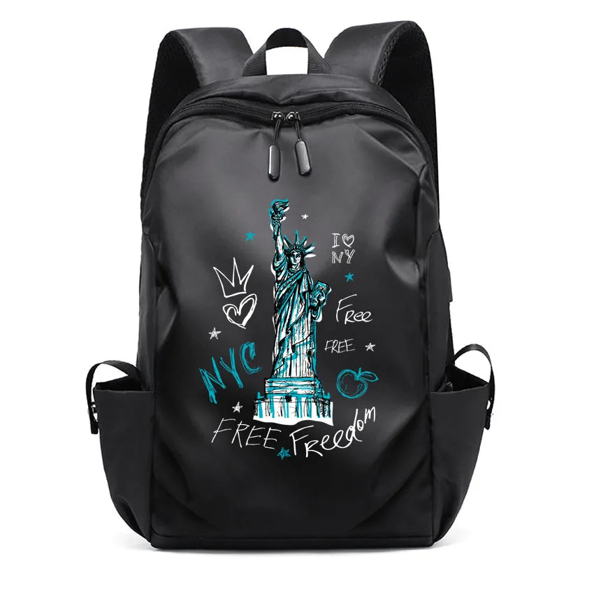 American Freedom Goddess Pattern Printed USB Backpack | Girl School Bag College Student Women Man Female Laptop Ladies Backpack ShopOnlyDeal