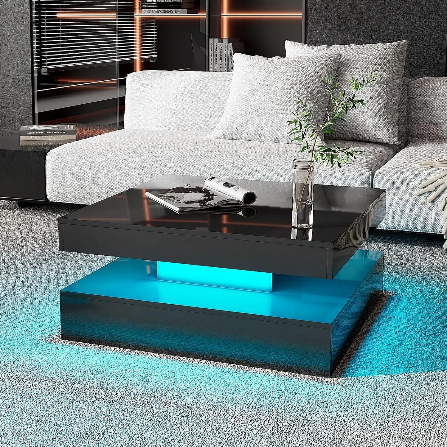 Black LED Coffee Table for Living Room Restaurant Tables Cocktail Tea Table for Home Office Reception (Black) Furniture Dining ShopOnlyDeal