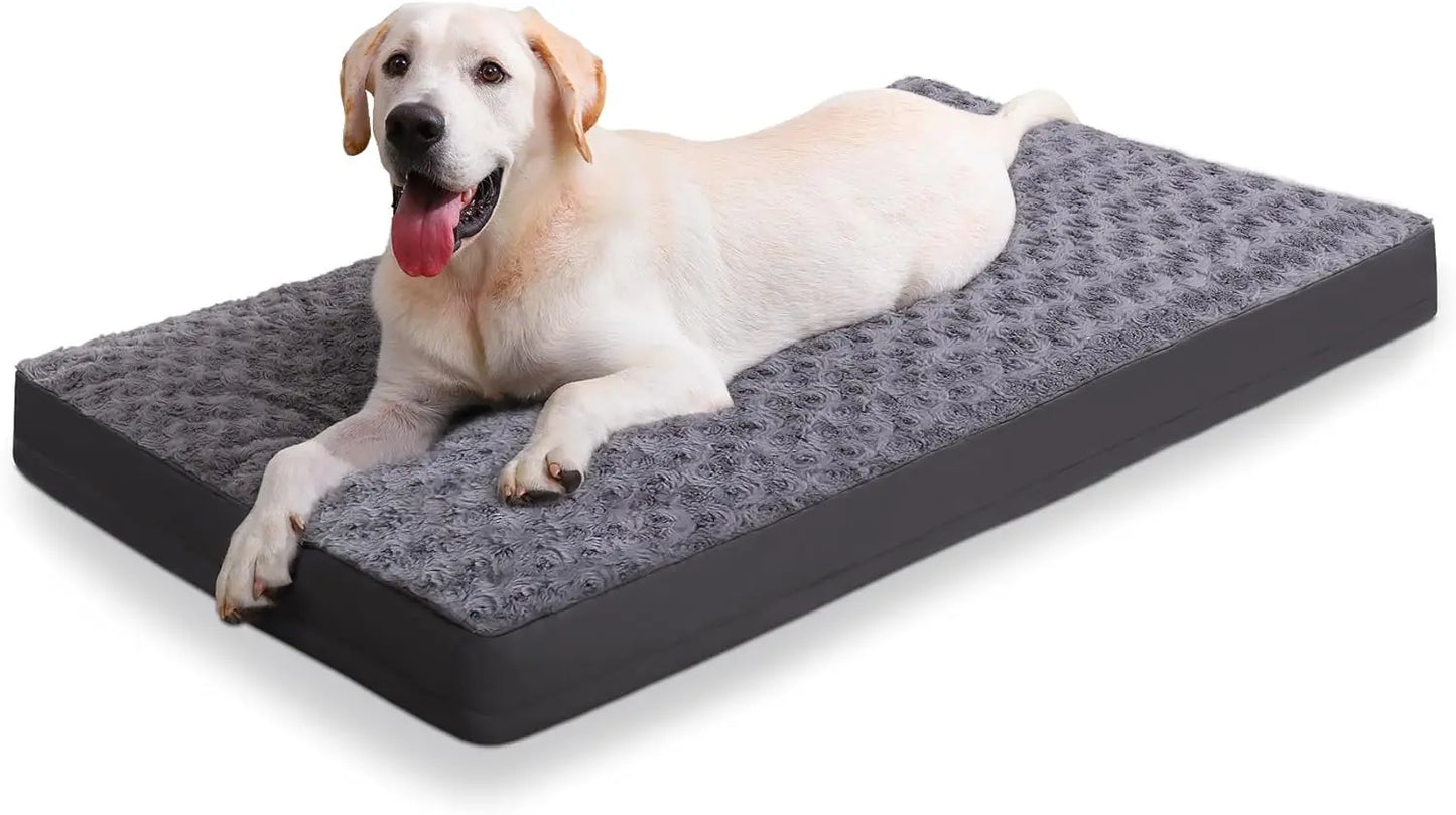 Dog Crate Bed Waterproof Dog Beds for Large Dogs Rose Velvet Soft Fluffy Washable Dog Bed , 35 x 22 Inch, Brown ShopOnlyDeal