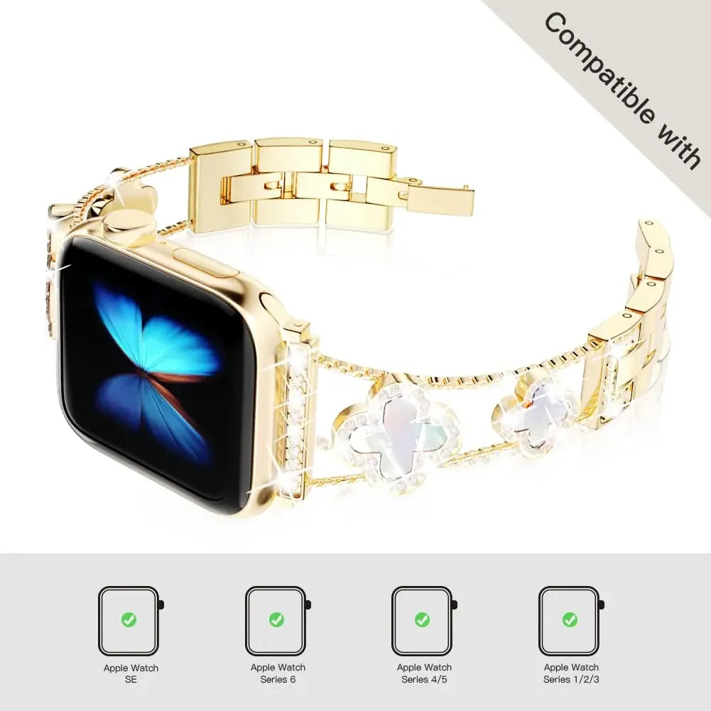 Women Diamond Bracelet Strap Metal Belt Watch Band for Apple Watch Ultra2 49/45/44/42/41/40/38mm Iwatch Series 8 7 SE 6 5 4 3 ShopOnlyDeal