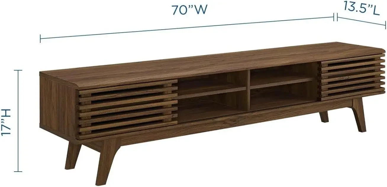 Render 70" Mid-Century Modern Low Profile Media Console TV Stand, 70 Inch, Walnut Walnut ShopOnlyDeal