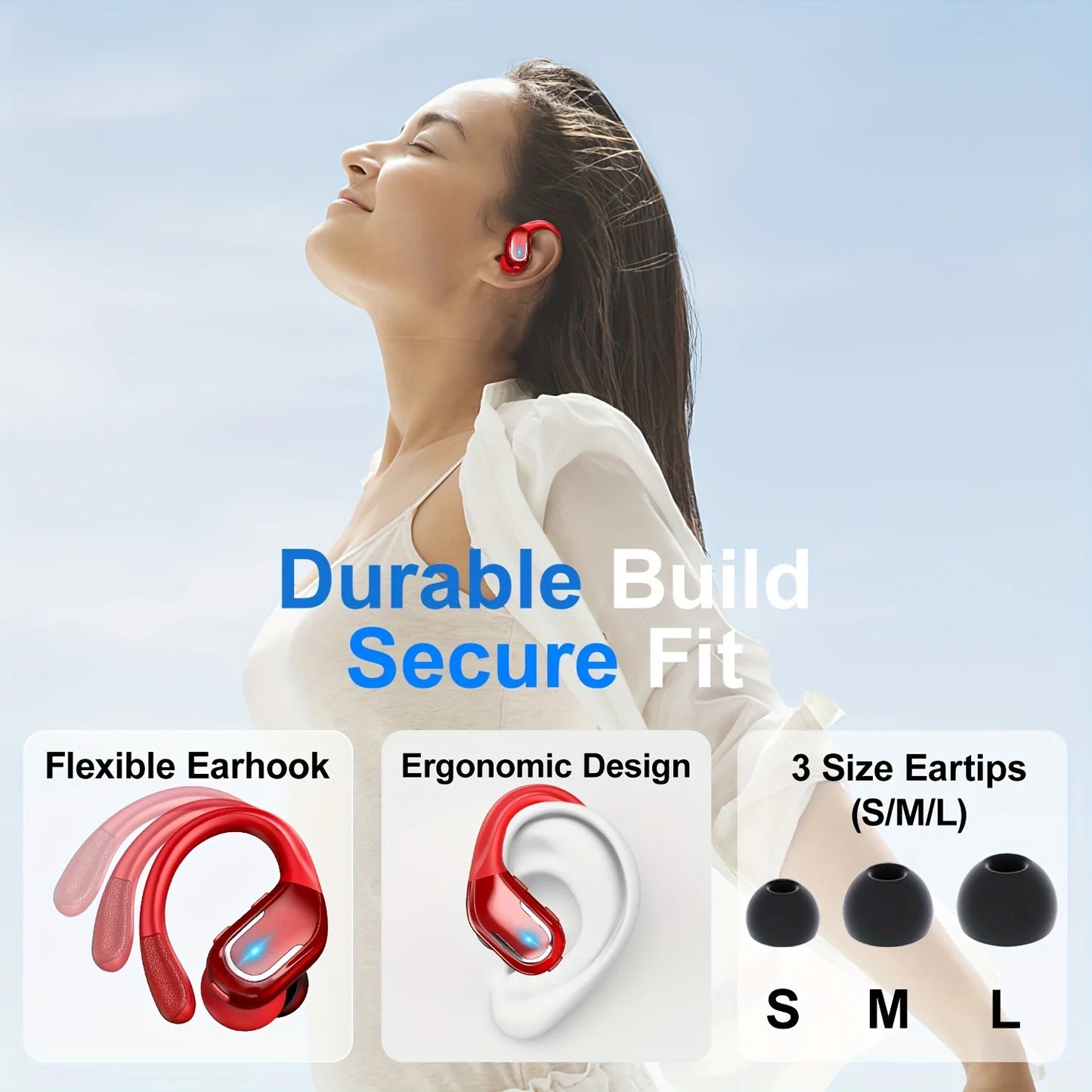 Wireless Earbuds For Running Sports Wireless Earphones With Earhooks, Dual-LED Display,Noise Cancelling Sports Headphones ShopOnlyDeal