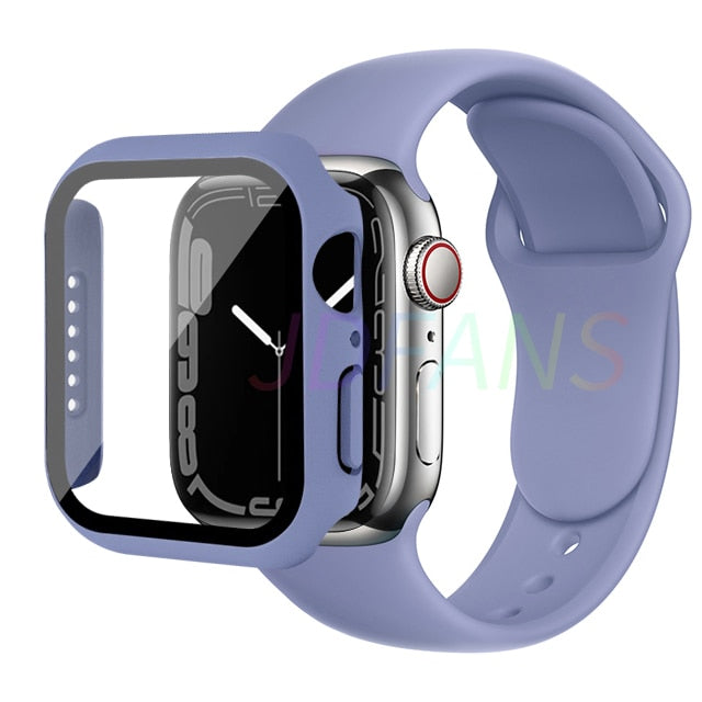 Glass+Case+Strap for Apple Watch 7 6 5 Band 41mm 45mm 44mm 40mm 38mm 42mm Screen Protectors for Apple IWatch Series 7 6 SE 5 3 4 ShopOnlyDeal