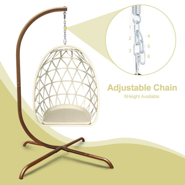 Swing Egg Chair with Stand - Indoor Outdoor Wicker Rattan Patio Hanging Chair with C Type Bracket, Cushion, and Pillow ShopOnlyDeal