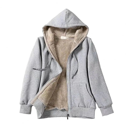 Women Hoodie Fleeced Lined Solid Color Jacket Autumn Winter Loose Drawstring Sweatshirt Coat Outwear Parka Warm Hooded Coat 후드티 ShopOnlyDeal