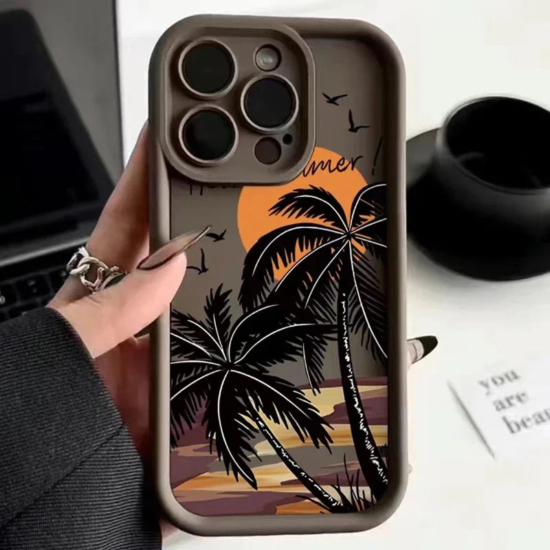 Sunset Coconut Tree Silicone For Phone Case For iPhone 16 15 14 13 12 11 Pro Max XS XR 7 8 For Plus SE 2020 Shockproof Cases ShopOnlyDeal