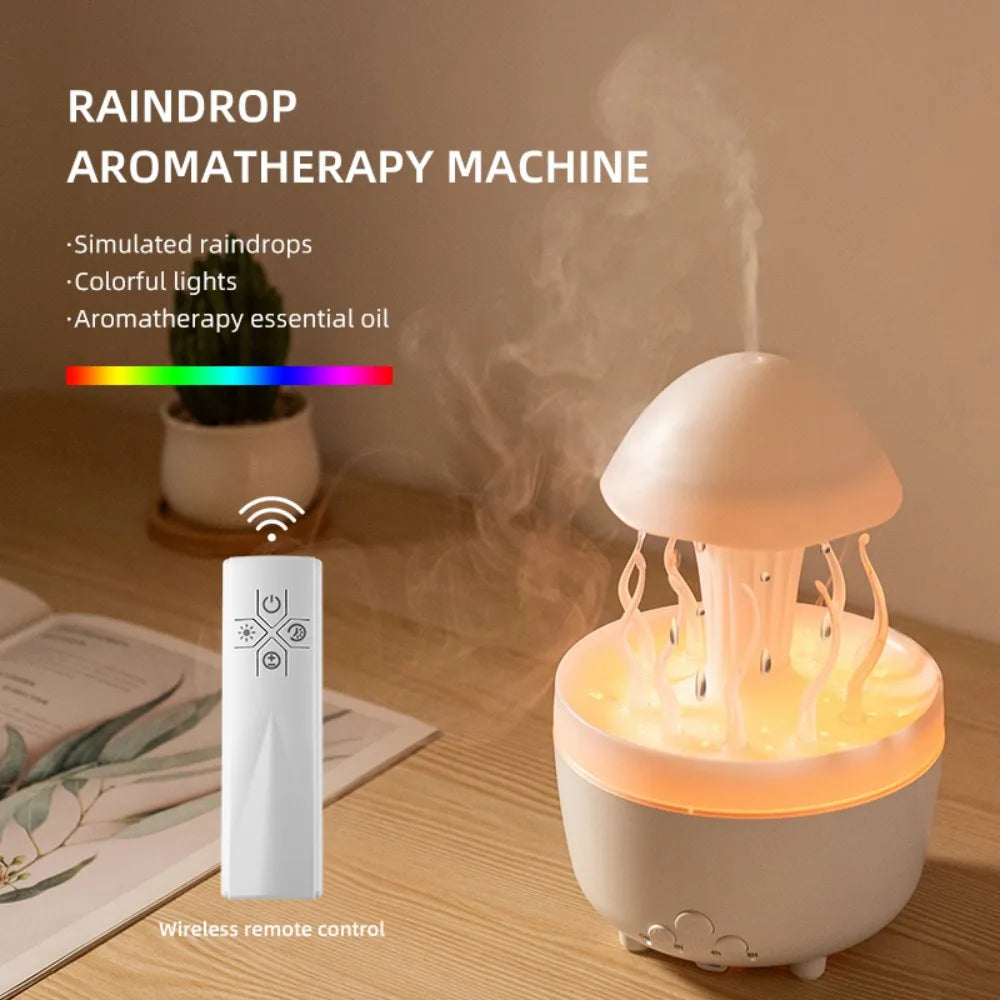 Colourful Raindrop Air Humidifier with Jellyfish Night Lights Rotating Quiet Essential Oils Diffuser Wireless Remote Night Lamp ShopOnlyDeal