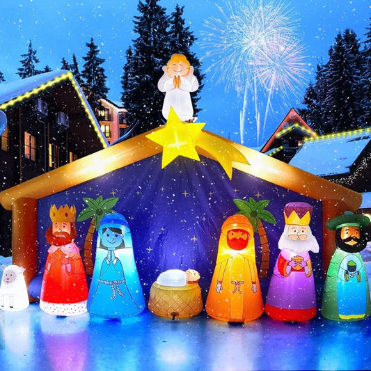 12.5FT Christmas Inflatable Nativity Scene ,Giant Xmas Bethlehem Nativity Scene Inflatable for Holiday Family Christmas Decor ShopOnlyDeal