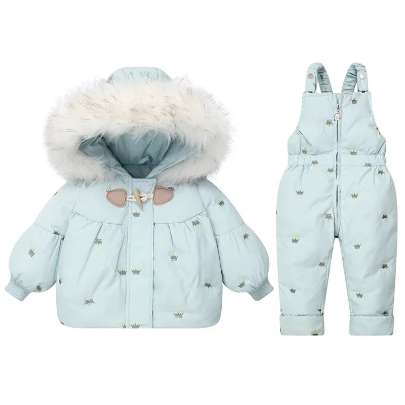 Children Down Jacket Clothing Sets -30 Degrees Winter Girl Duck Down Jacket + Overalls Kids Warm Suit Toddler Boys Coat Jumpsuit ShopOnlyDeal