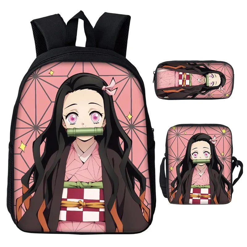 Nezuko Demon Slayer Anime 3Pcs/Set Backpack Student School Shoulder Bag Kids Cute Travel Backpack Children Birthday Gift ShopOnlyDeal