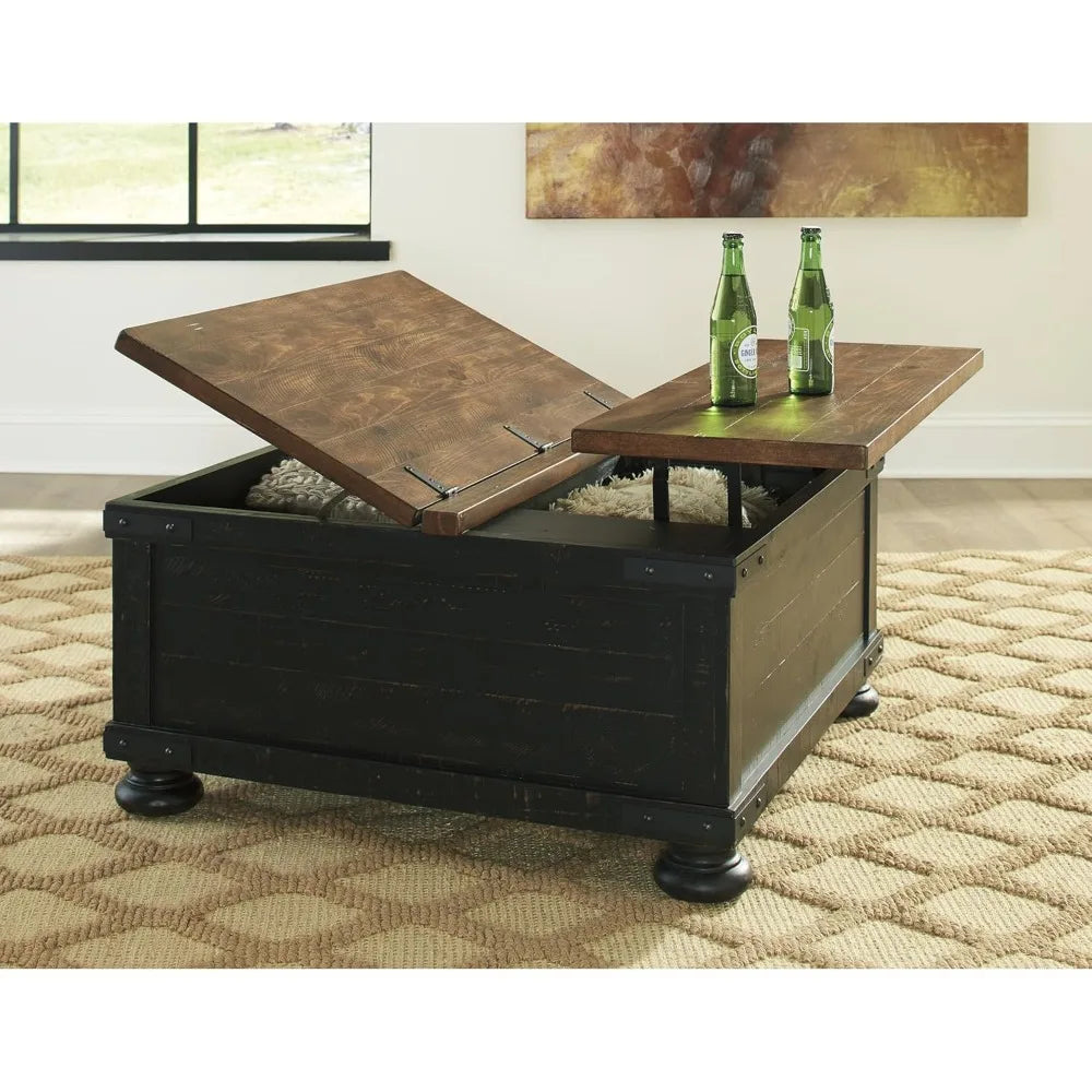 Valebeck Farmhouse Lift Top Coffee Table with Storage, Distressed Brown & Black Finish coffe tables  living room furniture ShopOnlyDeal