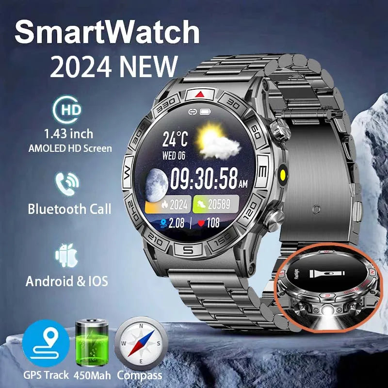 New Flashlight Smart Watch for Huawei Xiaomi | 1.43-Inch Ultra HD AMOLED Screen | 450 mAh Battery with Bluetooth Call | Men’s Smartwatch ShopOnlyDeal