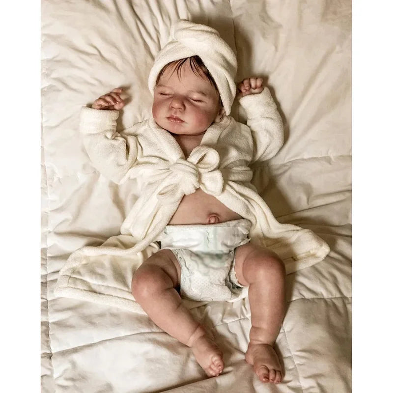 48cm Full Vinly Body Reborn Dolls Loulou Lifelike Hand-drawn Skin Venis  Close Eyes White Bathrobe Set Can Be Water ShopOnlyDeal