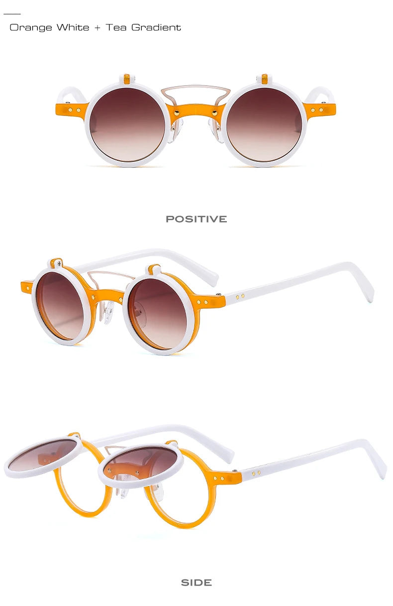 Popular Fashion Small Round Punk Double Bridges Women Sunglasses | Retro Flip Lens Shades | UV400 Men Rivets Sun Glasses S&H Glasses Store