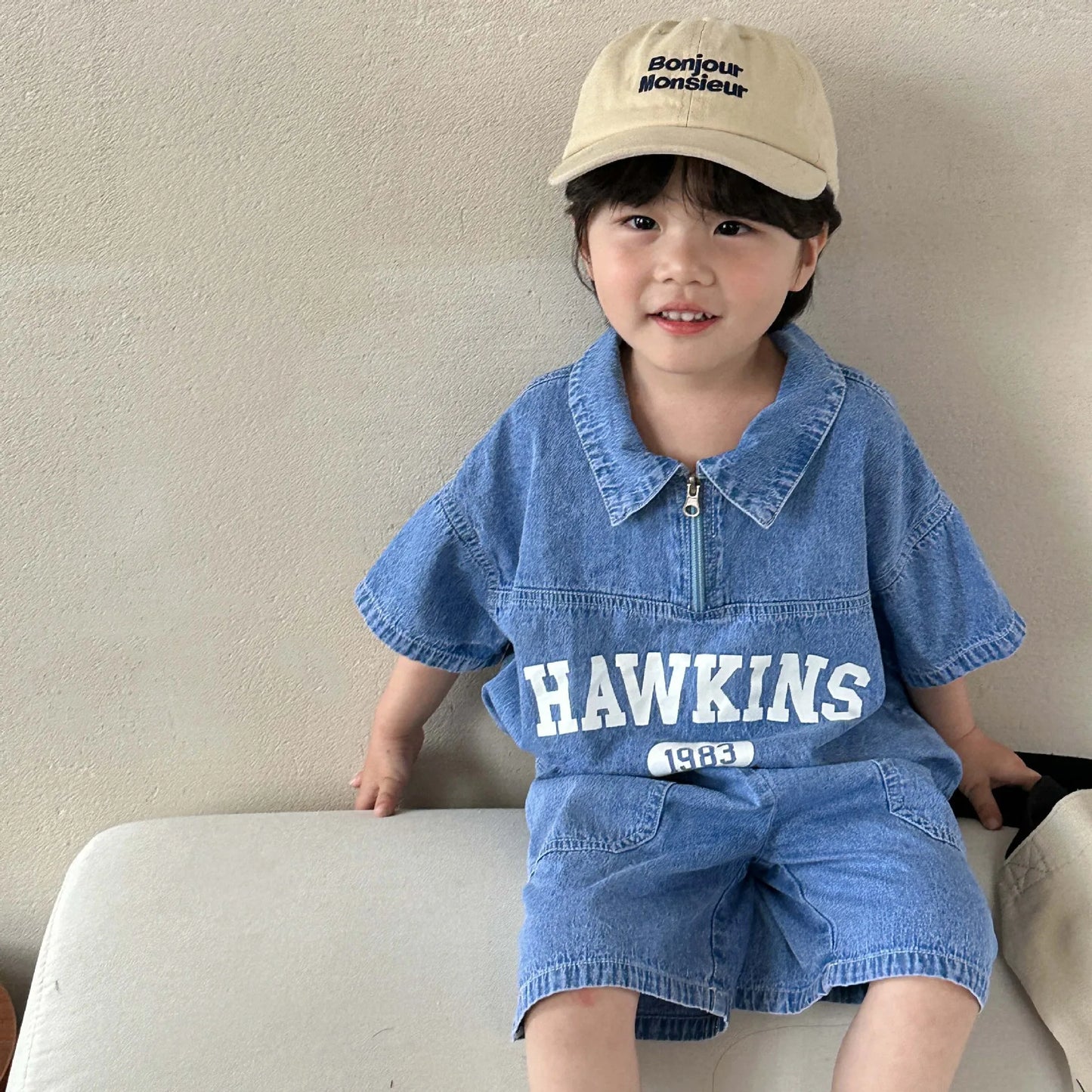 Children's Clothing Set | Casual Boys' Denim Suit with Letter Print Top + Shorts | Summer Two-Piece Ensemble ShopOnlyDeal