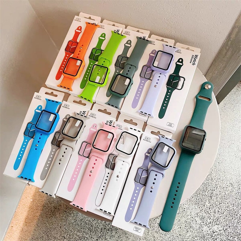 Case+Silicone Strap for apple watch band 44mm 45mm 41mm 38mm 42mm 40mm 44MM Sport Rubber Bracelet iWatch serise 6 5 se 7 8 band ShopOnlyDeal