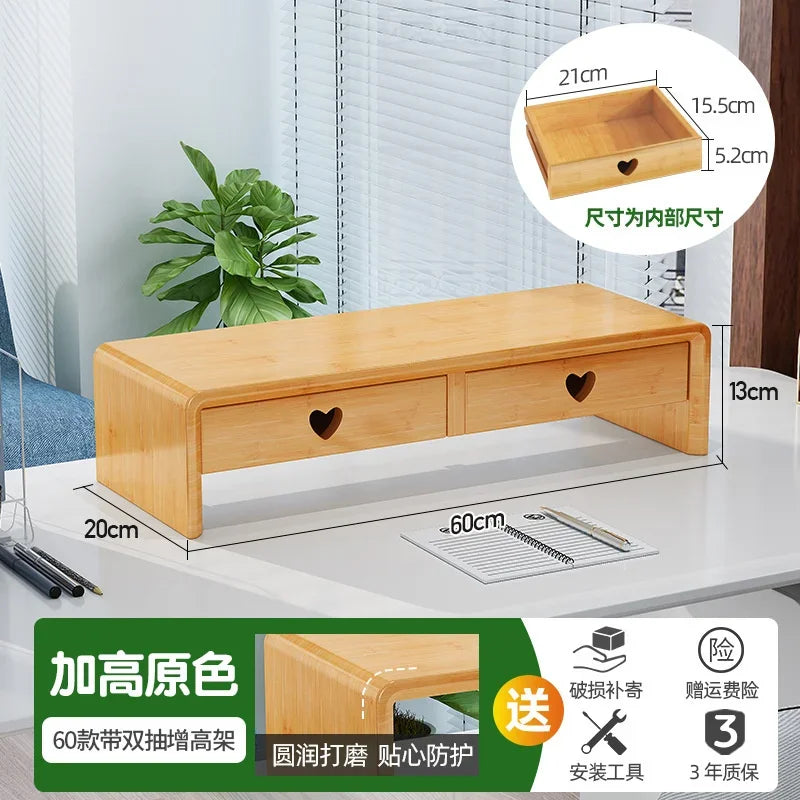 Natural Bamboo Desk Table Nordic Simple Laptop Stand Multilayer Partition Widening Desktop Home Office Workspace Solution ShopOnlyDeal