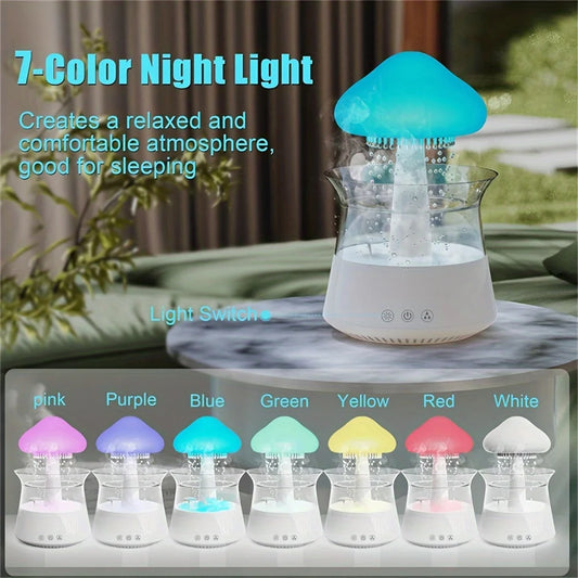 7-Colour Variable Cloud and Rain Humidifier with Remote Control - Vaporizer Humidification, Water Drop, Waterfall Light, Mushroo ShopOnlyDeal