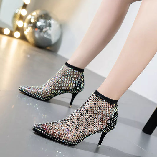 Fashion Women Pumps | Female Mesh Thin High Heels | Pointed Toe Shoes | Ladies Crystal Hollow Out Slip-On Sexy Design Footwear ShopOnlyDeal