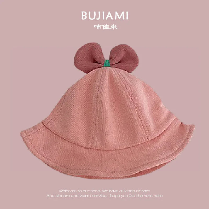 New Fisherman Hat | Cotton Baby Cute & Sweet Ears | Girl Sunshine Beach | Luxury Personality Newborn | Knitted Bow Pink Leisure Time ShopOnlyDeal