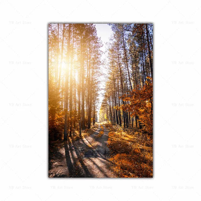 Autumn Scenery Pumpkin Leaves Poster Canvas Painting Maple Leaf Natural Landscape Wall Art Living Room Decoration Home Decor ShopOnlyDeal