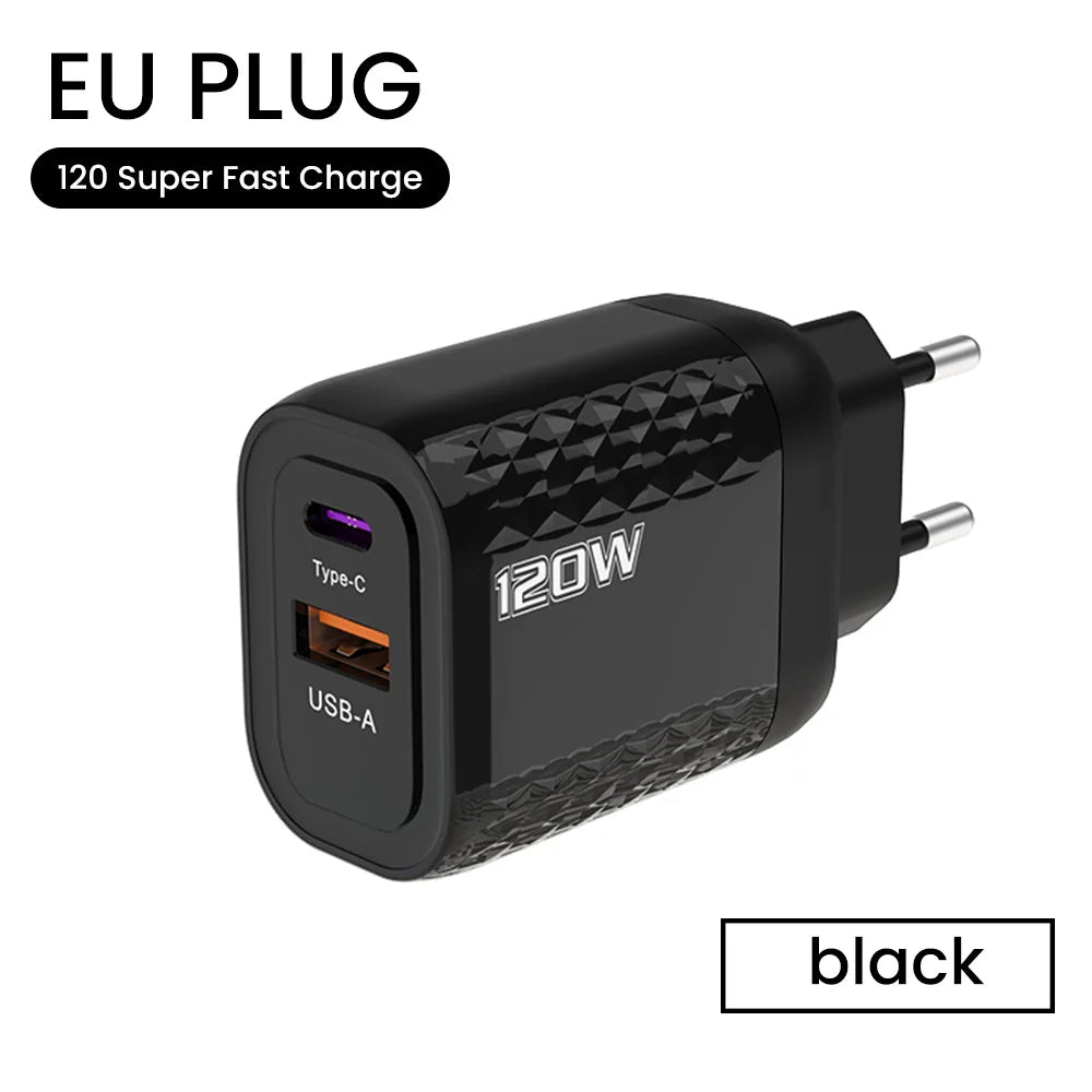 120W Charger Fast Quick Charging PD QC 3.0 USB Type C Charger Fast Charging EU/US/UK Plug Adapter For iphone 15 Samusng S23 120W ShopOnlyDeal