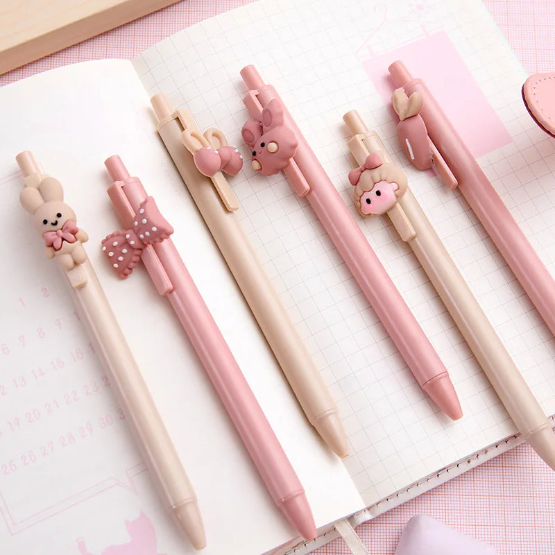 CHEN LIN 5Pcs Cute Sweet Pink Girl and Rabbit Gel Pen Cartoon Press Pen 0.5mm Black School Supplies Stationery Kawaii Funny Pens ShopOnlyDeal