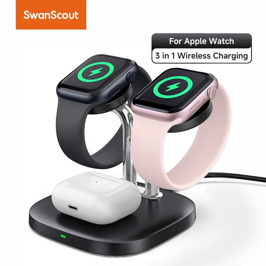 704A Dual Watch Charger Stand for Apple Watch 10 Ultra 2 9 8 7 6 5 4 3 SE Wireless Charging Dock for Airpods 4 Pro 2 3 ShopOnlyDeal