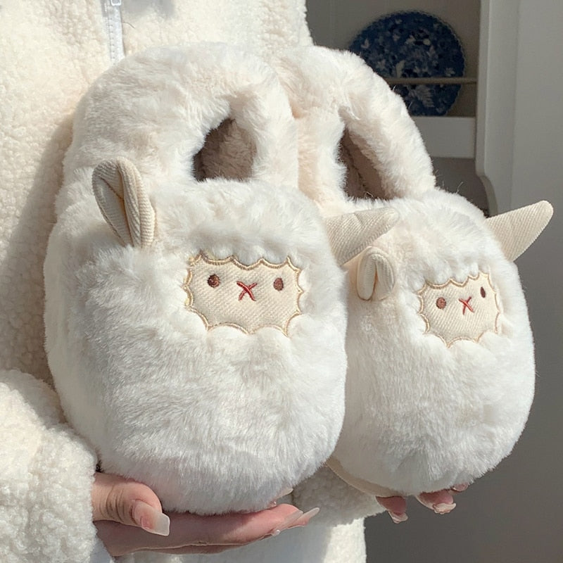 Shevalues Cute Lamb Cotton Slippers Women Fashion Indoor Furry Plush Slippers Female Winter Bedroom Warm Fluffy Cozy Home Shoes ShopOnlyDeal