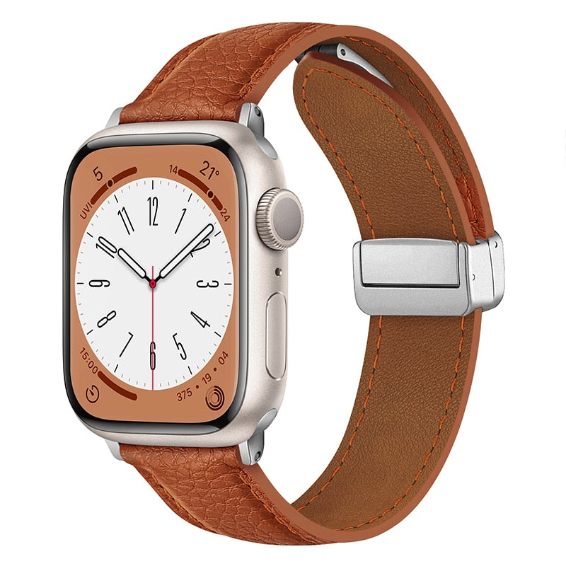 Leather Magnetic Buckle Strap for Apple Watch 8 45mm 41mm Ultra 49mm Geniune Leather Band for iWatch Series 7 6 5 38mm 41mm 40mm ShopOnlyDeal