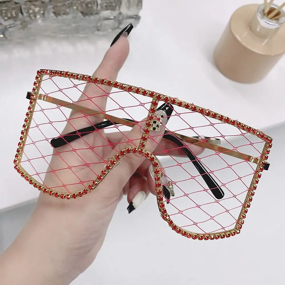 Oversized Rhinestone Mesh Glasses Fashion Colorful Diamond Eyewear Y2K Sunglasses for Party, Proms, Cosplay Costume ShopOnlyDeal