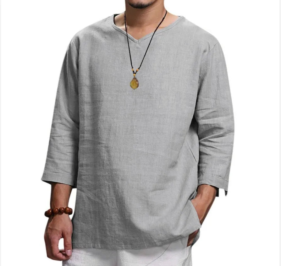 Men's New 3/4 Sleeve Loose Solid Casual Large Pullover Shirt ShopOnlyDeal