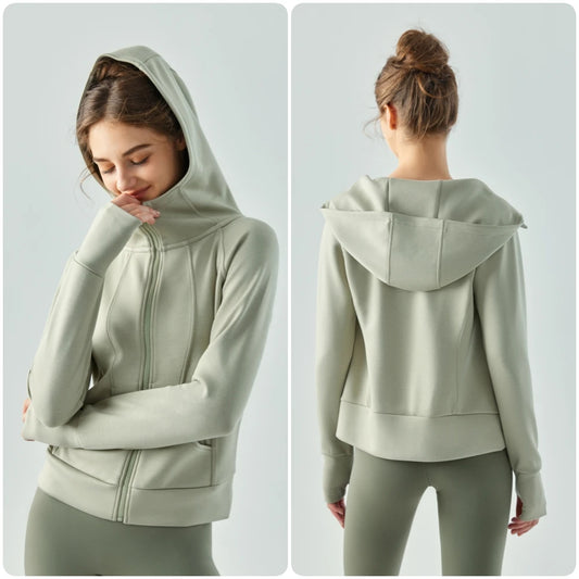 Soft Air Layer Sports Coat Female Autumn Zippered Hooded Jacket Yoga Suit Long Sleeved Loose Fitting Running Fitness Suit Top ShopOnlyDeal