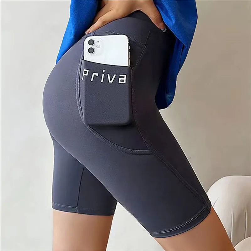 2024 Summer Yoga Shorts Women | High Waist Sport Biker Shorts for Fitness | Cross Waist Pocket Yoga Pant | Running Shorts with Pockets ShopOnlyDeal