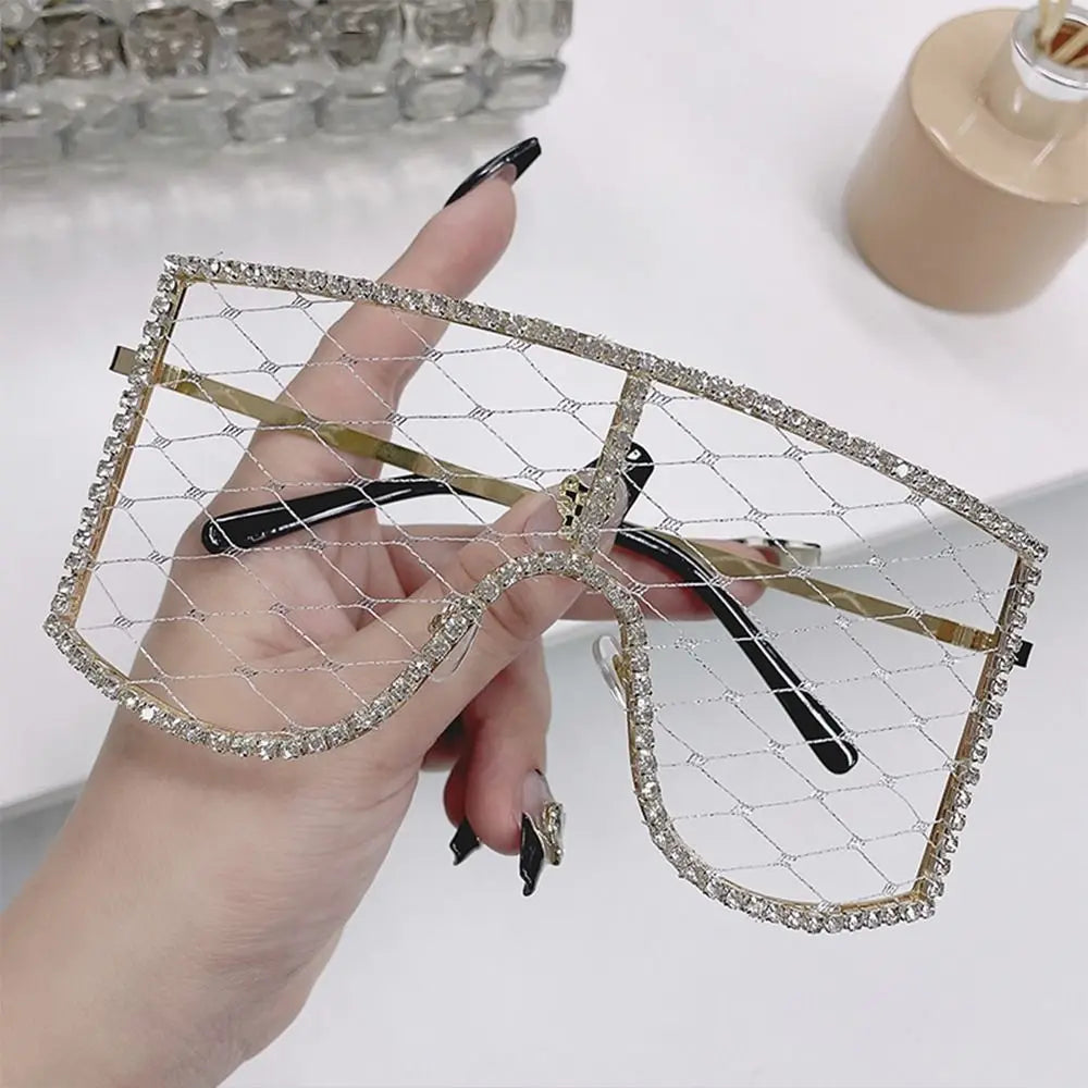 Oversized Rhinestone Mesh Glasses Fashion Colorful Diamond Eyewear Y2K Sunglasses for Party, Proms, Cosplay Costume ShopOnlyDeal