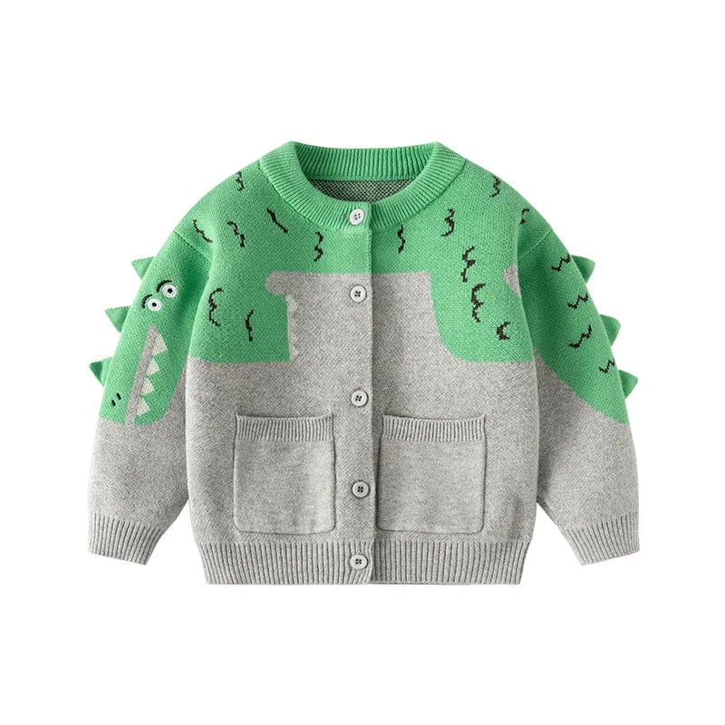 2-6 Year Spring Autumn Children Boys Sweater Cartoon Dinosaur Jacquard Toddler Boys Cardigan Patchwork Knitted Baby Boy Knitwear ShopOnlyDeal