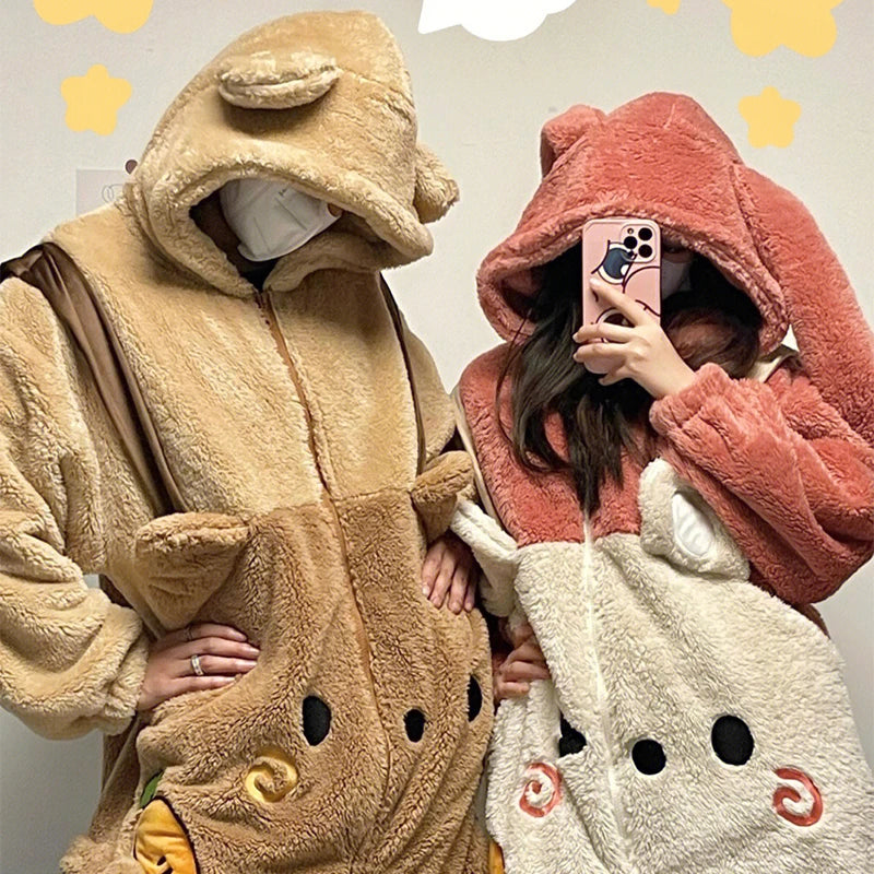 Winter Cute Plush One Piece Pajamas Women's Cartoon Carrot Bear Warm Hooded Zippered Pajamas Student Kawaii Couple Home Wear ShopOnlyDeal