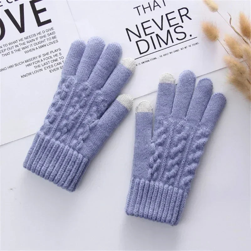 New Men's Warm Full Finger Gloves Winter Touchscreen Plus Fleece Gloves Woman Thickening Wool Knitted Cycling Driving Gloves ShopOnlyDeal