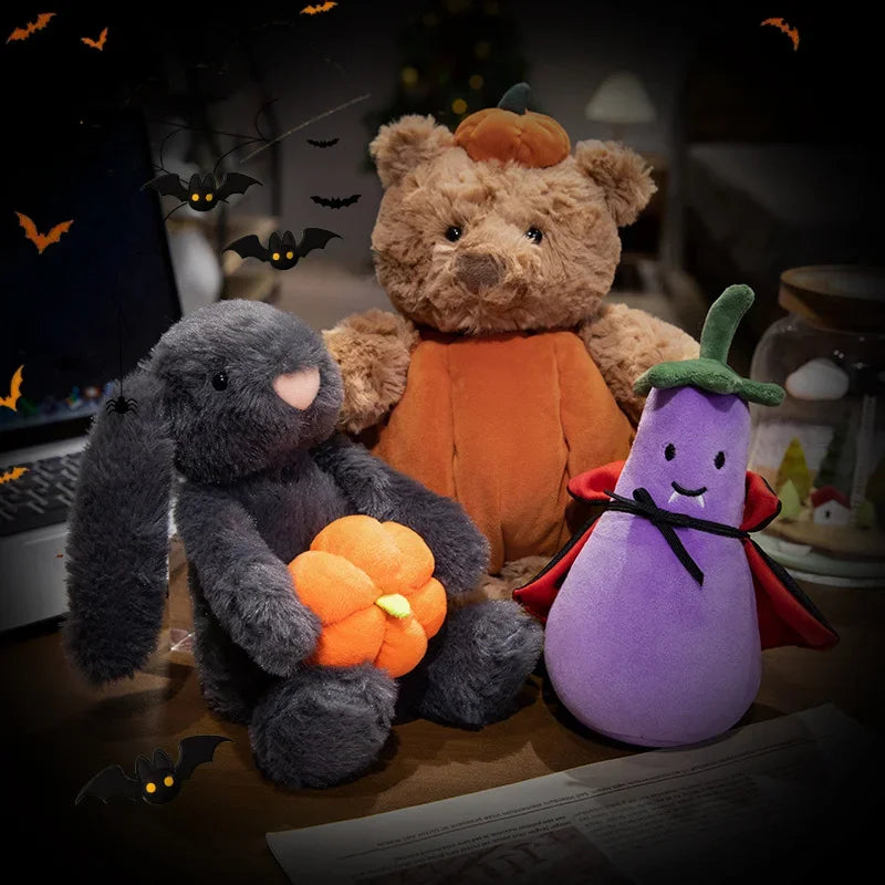 1pc Cute Black Rabbit Hold Pumpkin Plush Toys Soft Pumpkin Bear Earphone &cloak Eggplant Stuffed Doll Halloween Trick or Treat ShopOnlyDeal